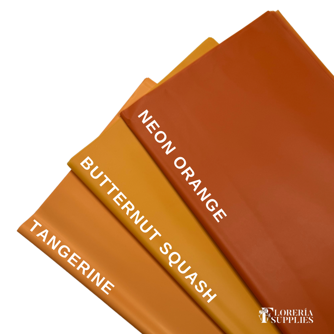 Neon Orange Semi Transparent Floral Wrapping Paper