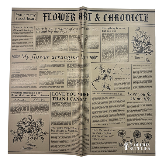 Solid Newspaper Print Brown Floral Wrapping Paper
