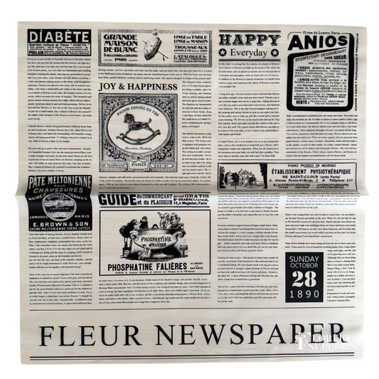Newspaper Print White Transparent Floral Wrapping Paper
