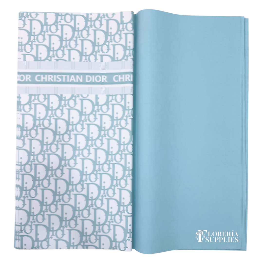 DR Baby Blue W/ White Base Floral Wrapping Paper