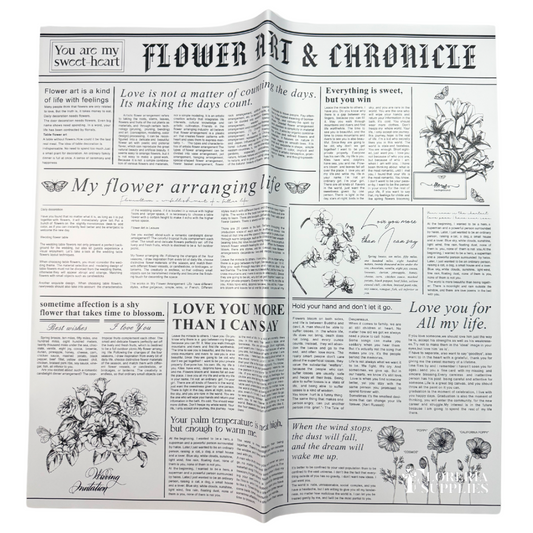 Solid Newspaper Print White Floral Wrapping Paper