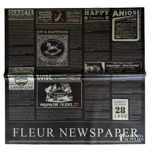 Newspaper Print Black Transparent Floral Wrapping Paper