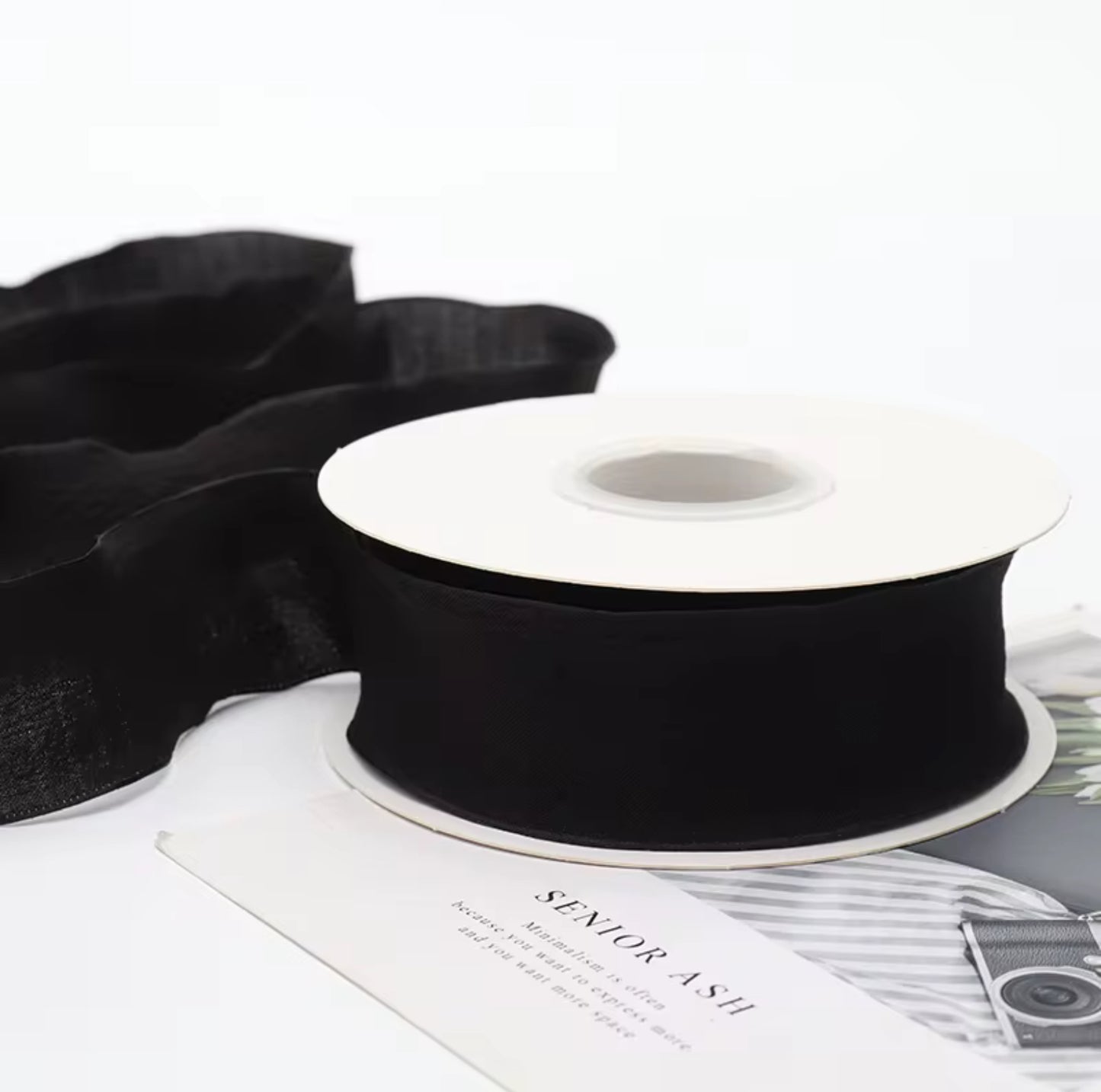 Ruffled Black Ribbon - 10 Yards