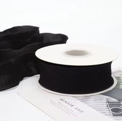 Ruffled Black Ribbon - 10 Yards