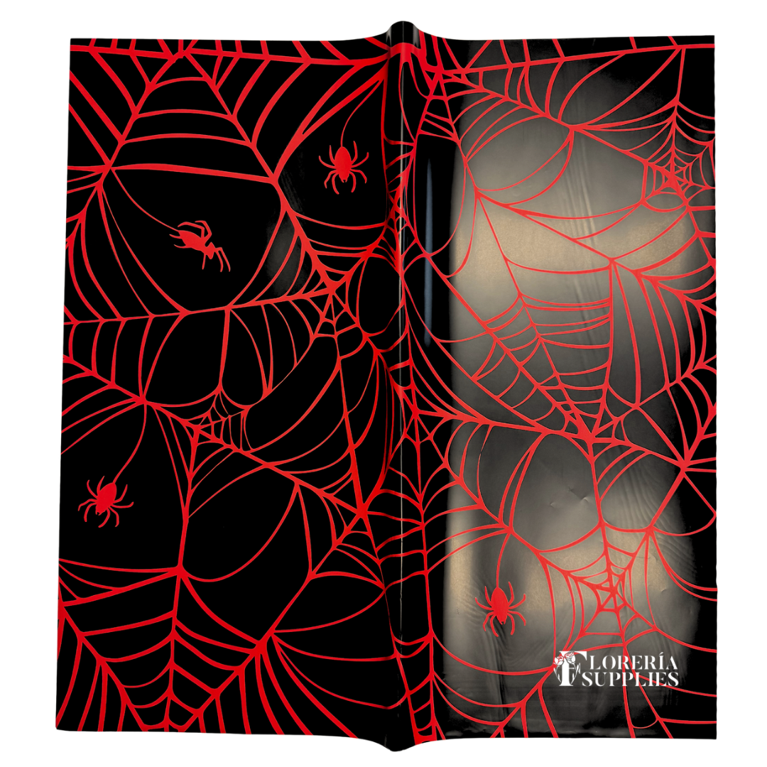 Spider Web Floral Wrapping Paper - Black