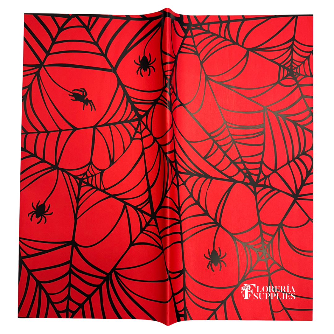 Spider Web Floral Wrapping Paper - Red