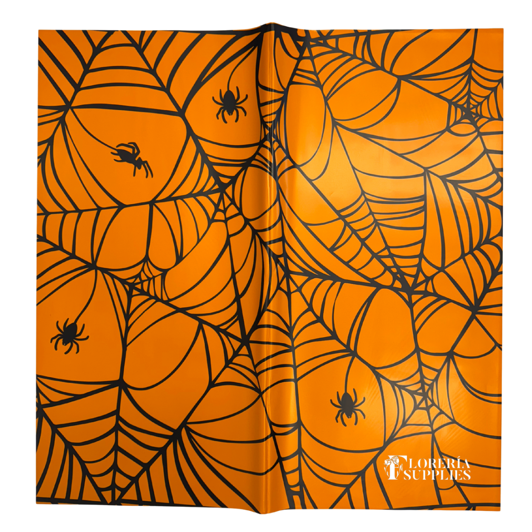 Spider Web Floral Wrapping Paper - Orange