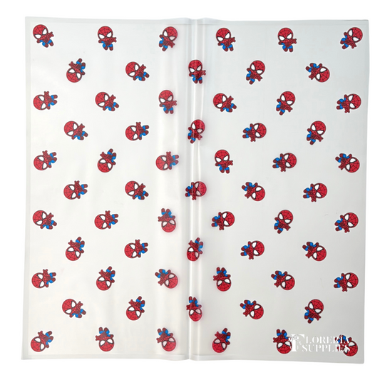Spiderman Print White Floral Wrapping Paper