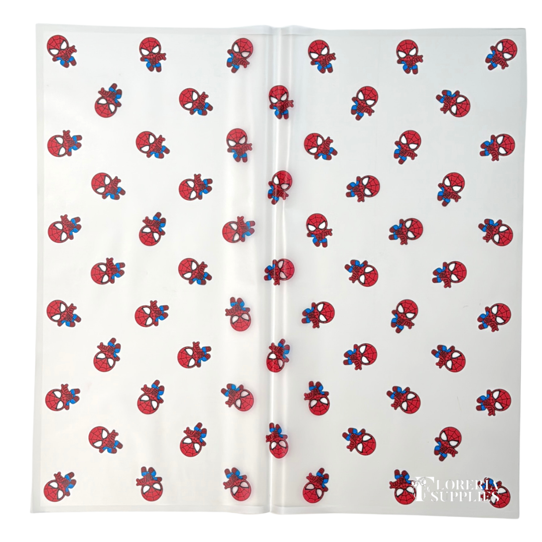 Spiderman Print White Floral Wrapping Paper