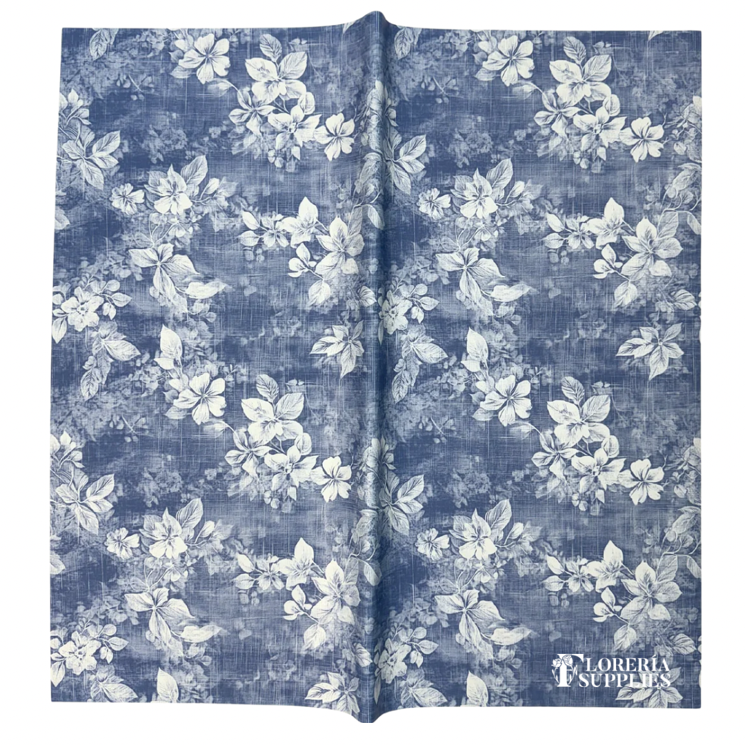 Woven Blue Floral Wrapping Paper