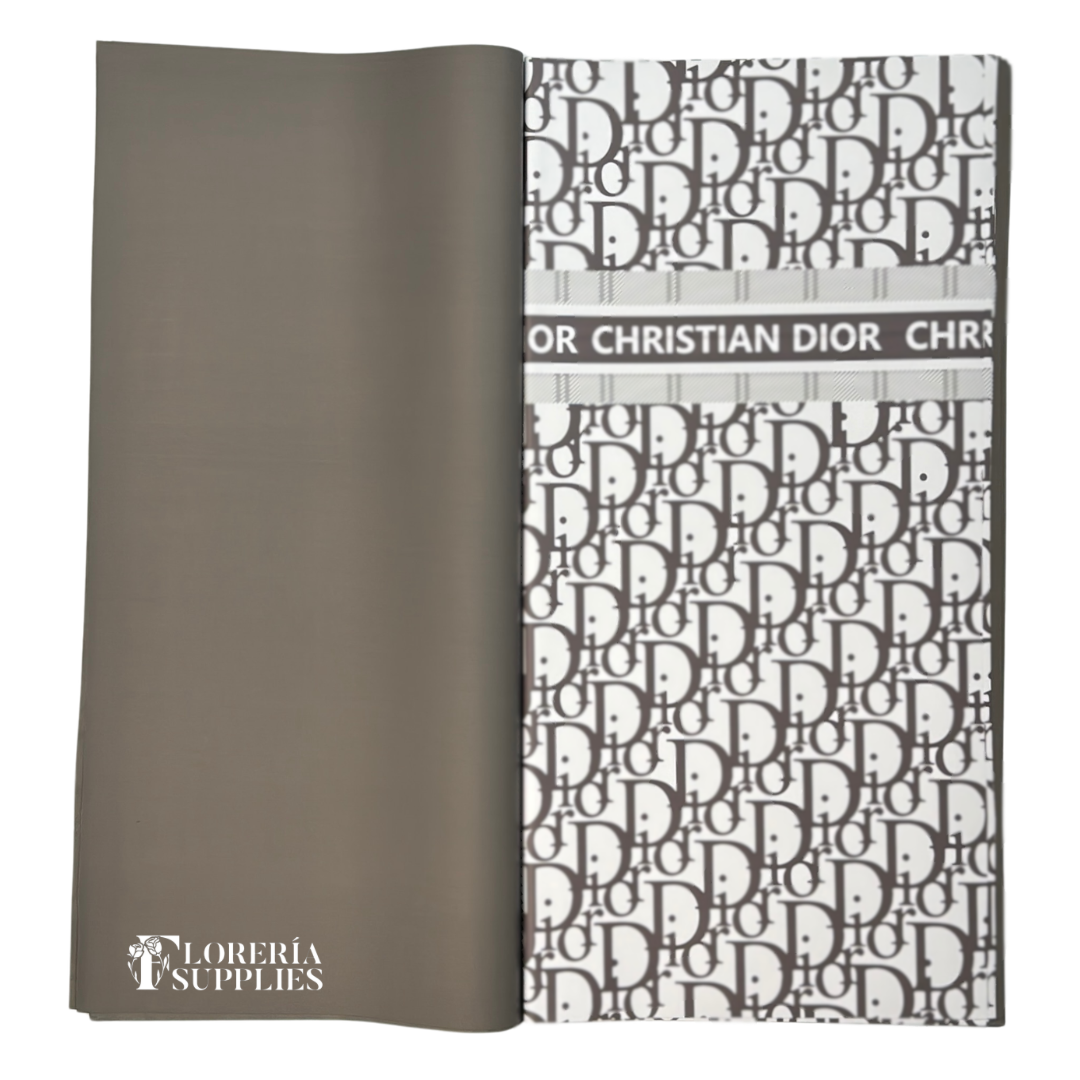 DR Grey W/ White Base Floral Wrapping Paper