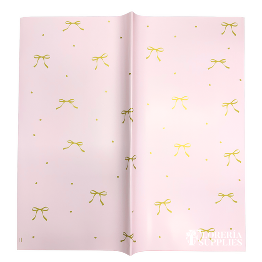Bow Print Pink/Gold Floral Wrapping Paper