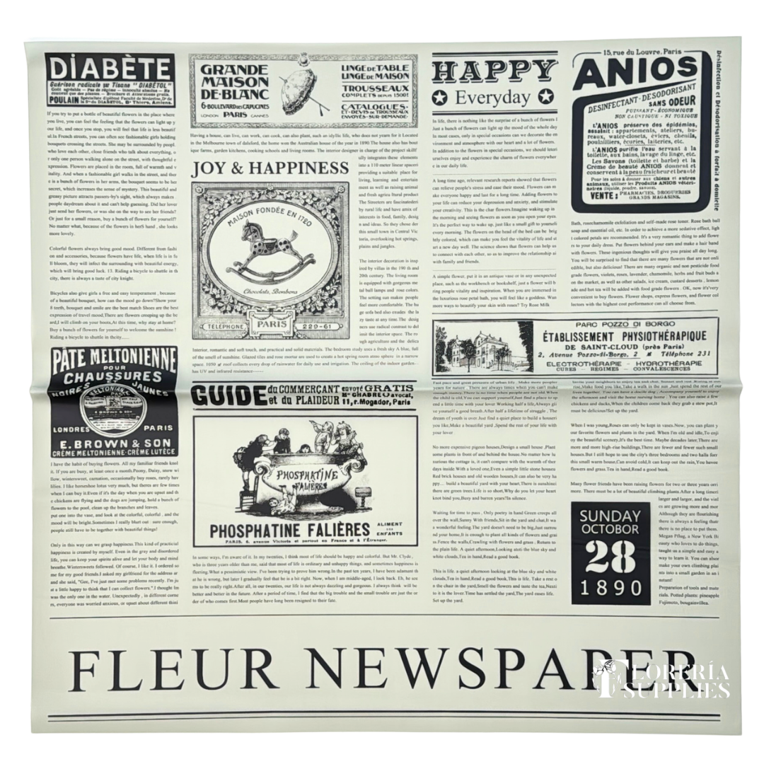 Newspaper Print White Transparent Floral Wrapping Paper