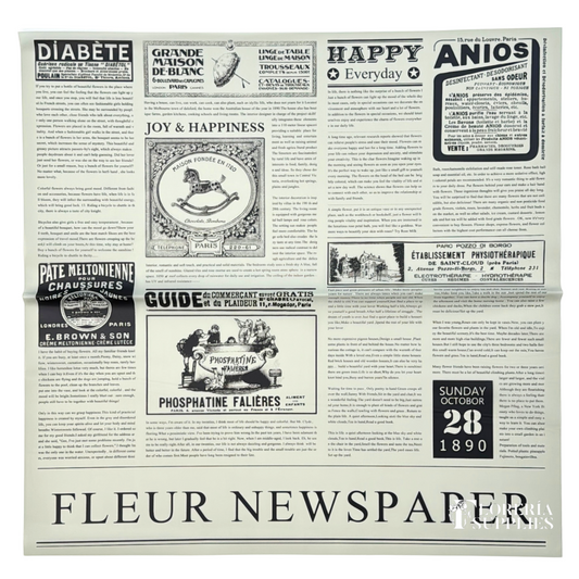 Newspaper Print White Transparent Floral Wrapping Paper