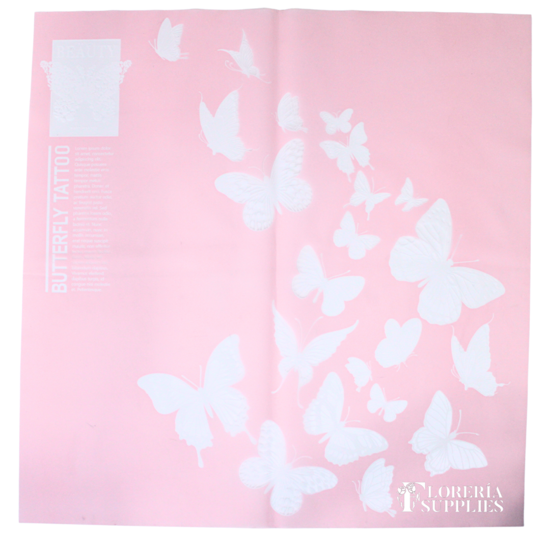 Pink Butterfly Print Floral Wrapping Paper