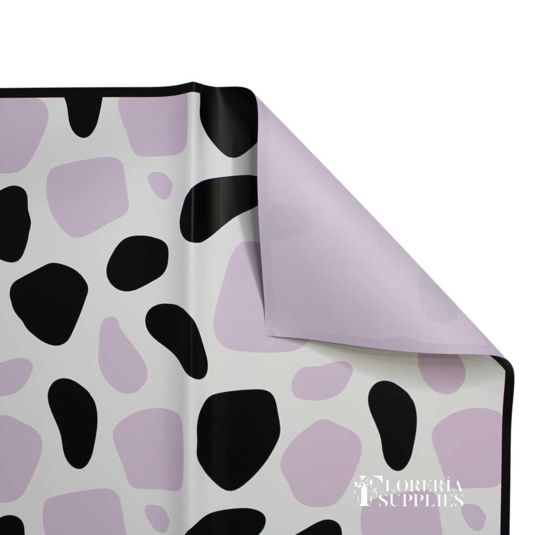 Purple Cow Print Floral Wrapping Paper