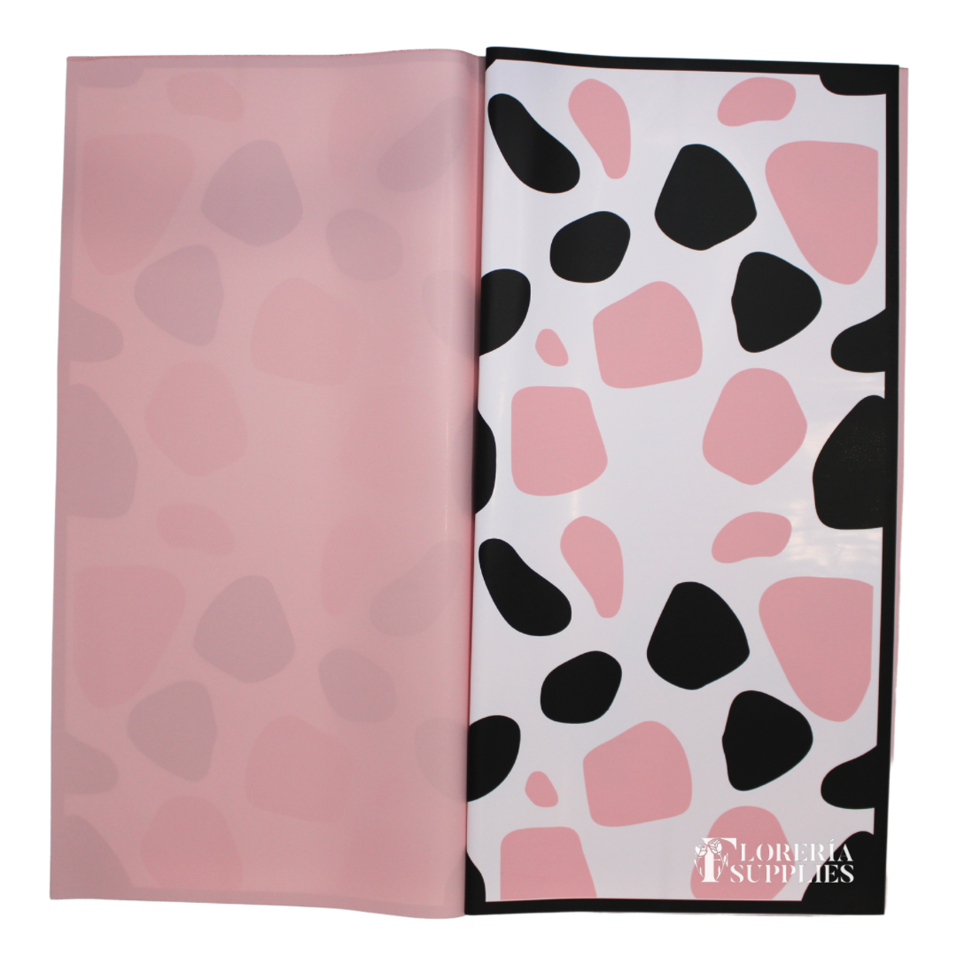 Pink Cow Print Floral Wrapping Paper