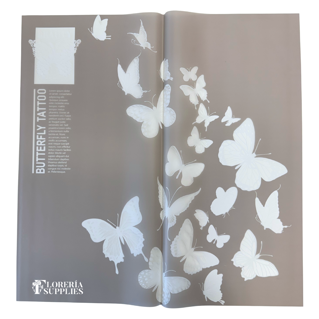 Grey Butterfly Print Floral Wrapping Paper