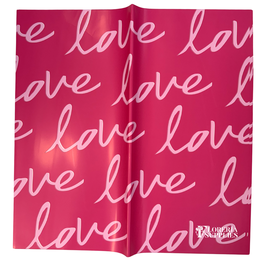 Love Print Floral Wrapping Paper - Hot Pink