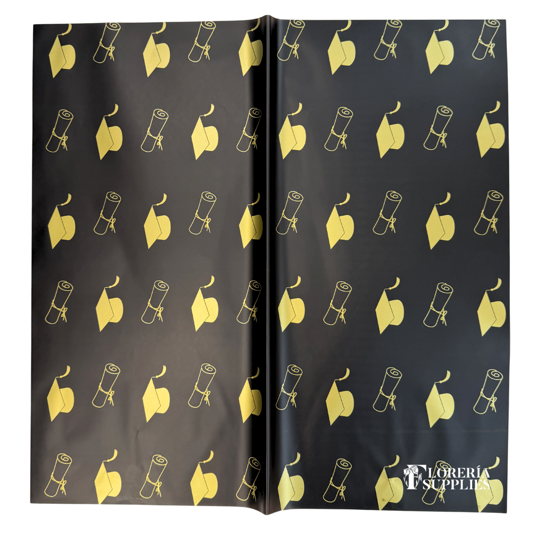 Black Graduation Floral Wrapping Paper
