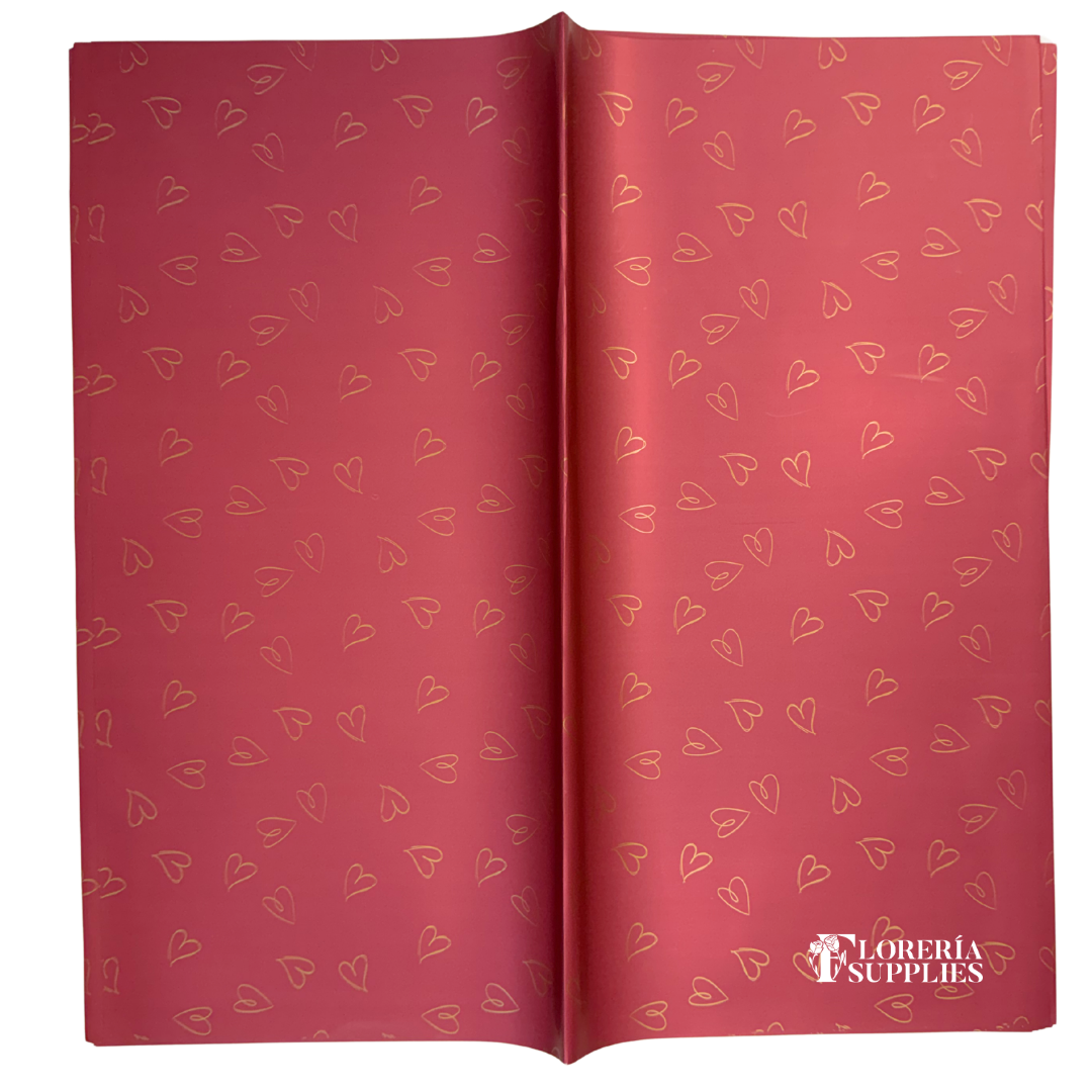 Dainty Heart Floral Wrapping Paper - Red
