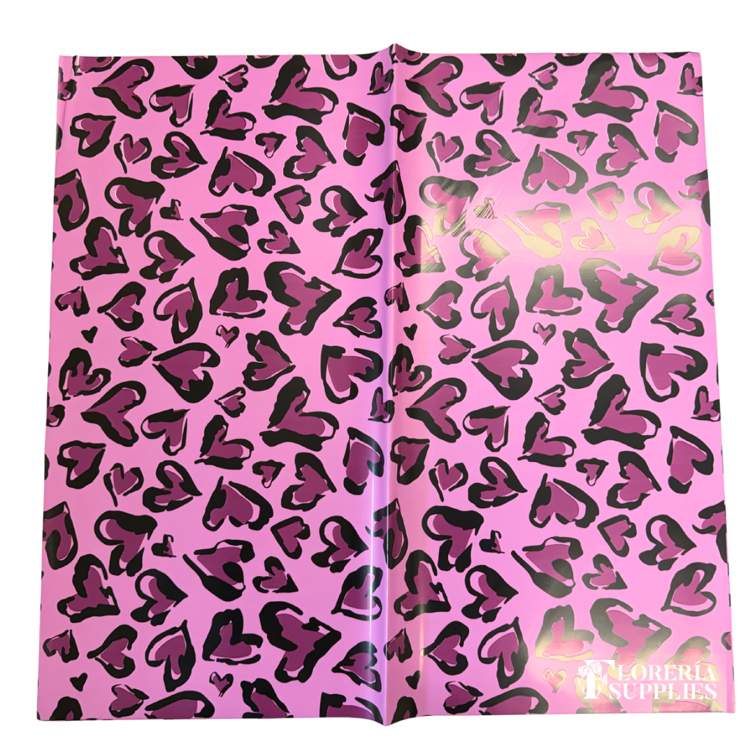 Cheetah Print Heart Purple Floral Wrapping Paper