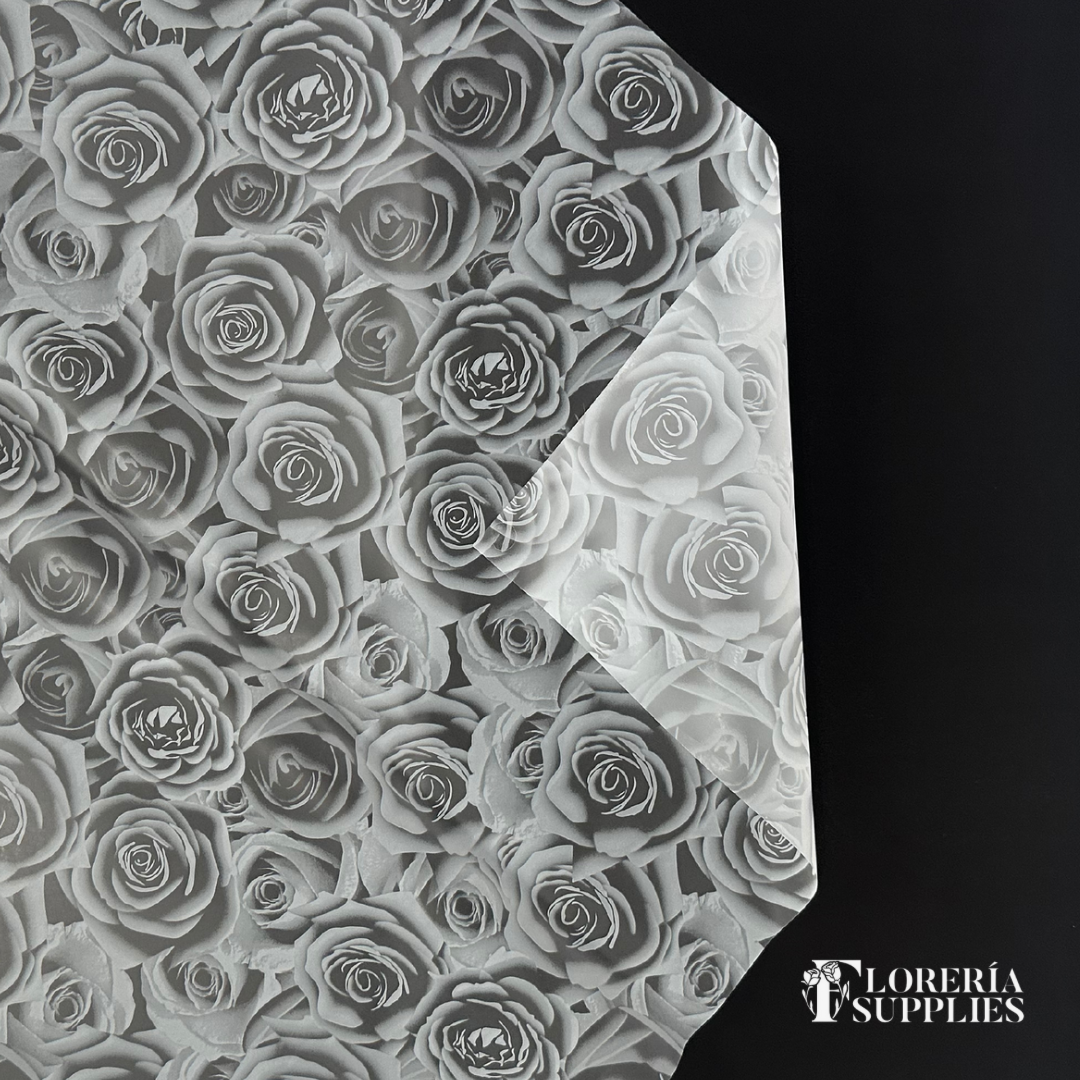 White Rose Print Floral Wrapping Paper