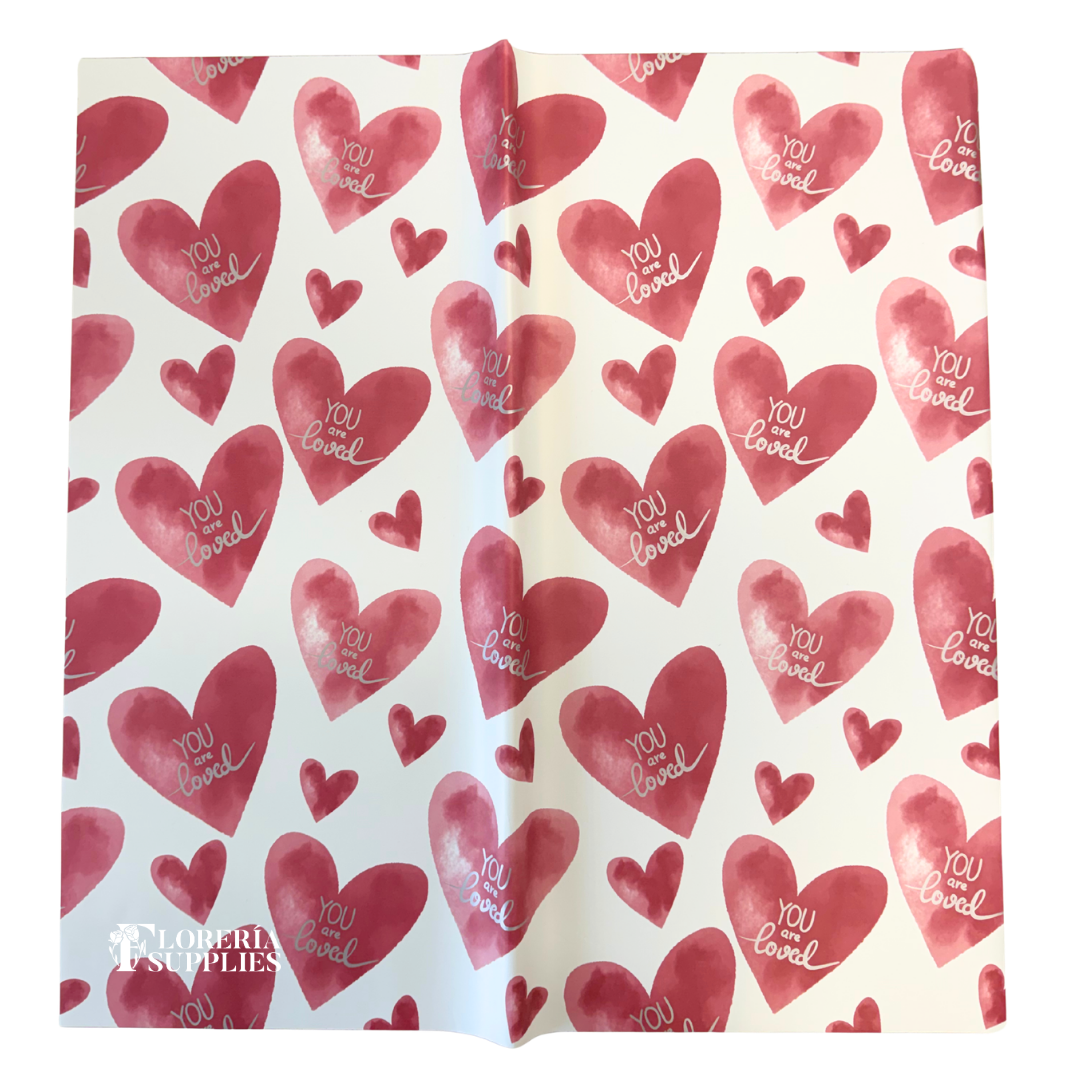 You Are Loved Red Floral Wrapping Paper