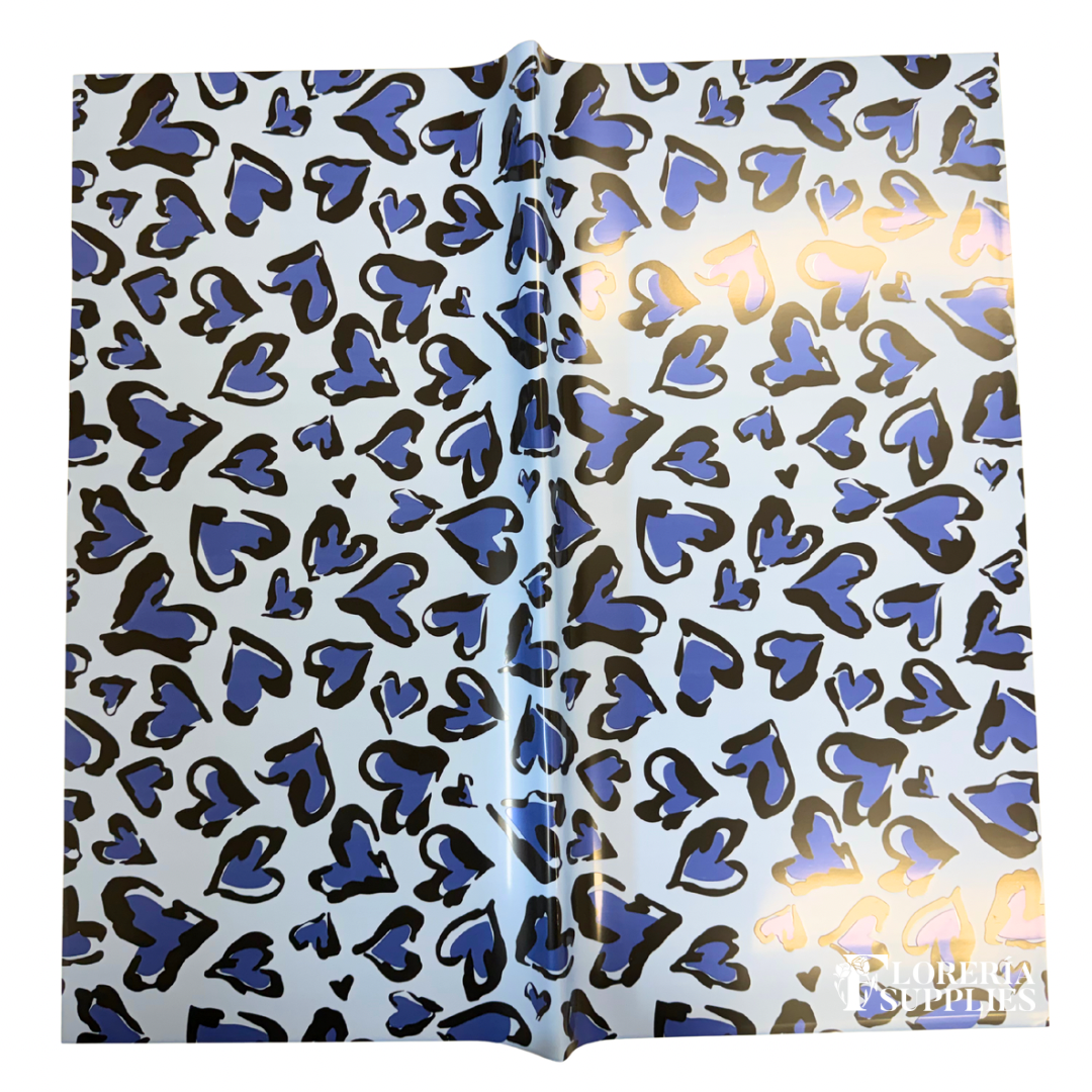 Cheetah Print Heart Blue Floral Wrapping Paper