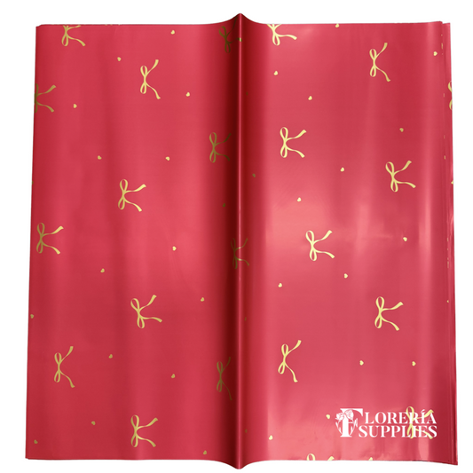 Bow Print Red/Gold Floral Wrapping Paper