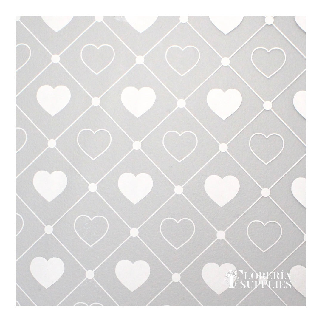 Heart Print Silver Floral Wrapping Paper