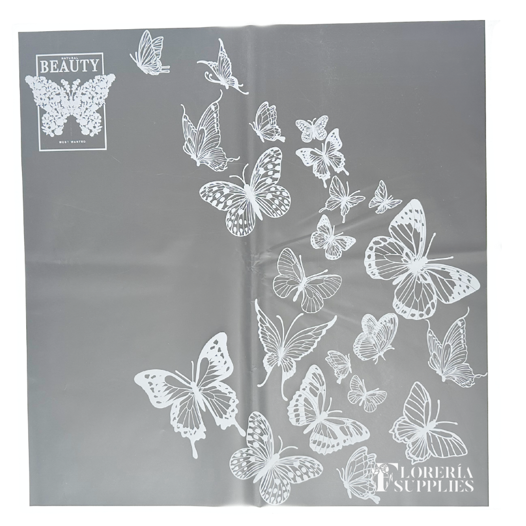 White Butterfly Print Floral Wrapping Paper