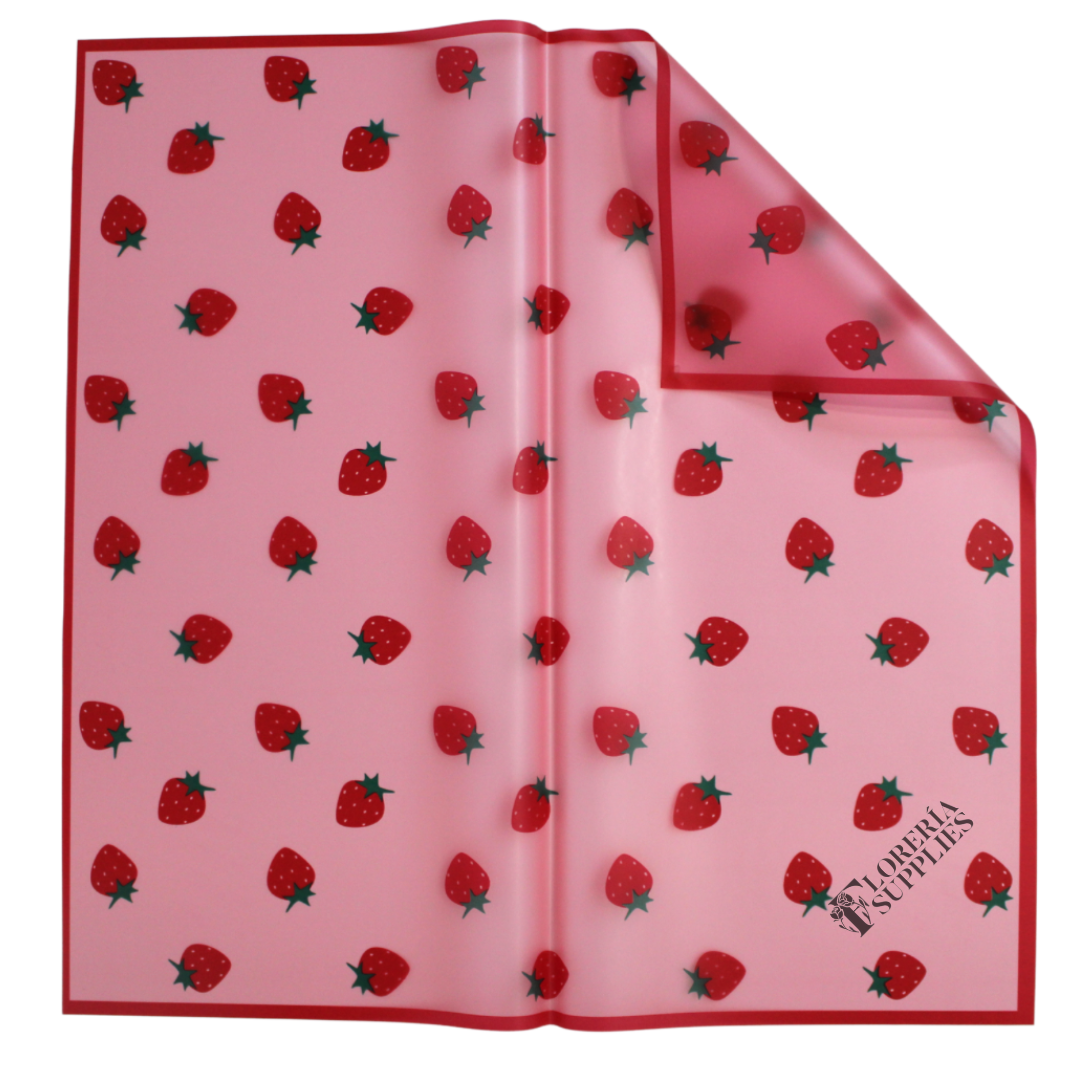 Red Strawberry Print Floral Wrapping Paper