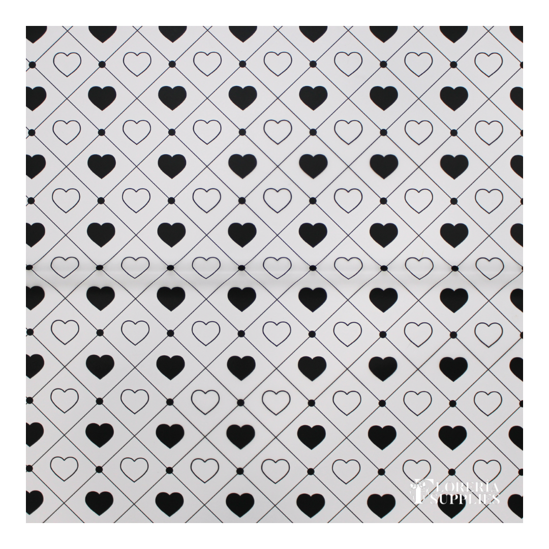 Heart Print Black Floral Wrapping Paper