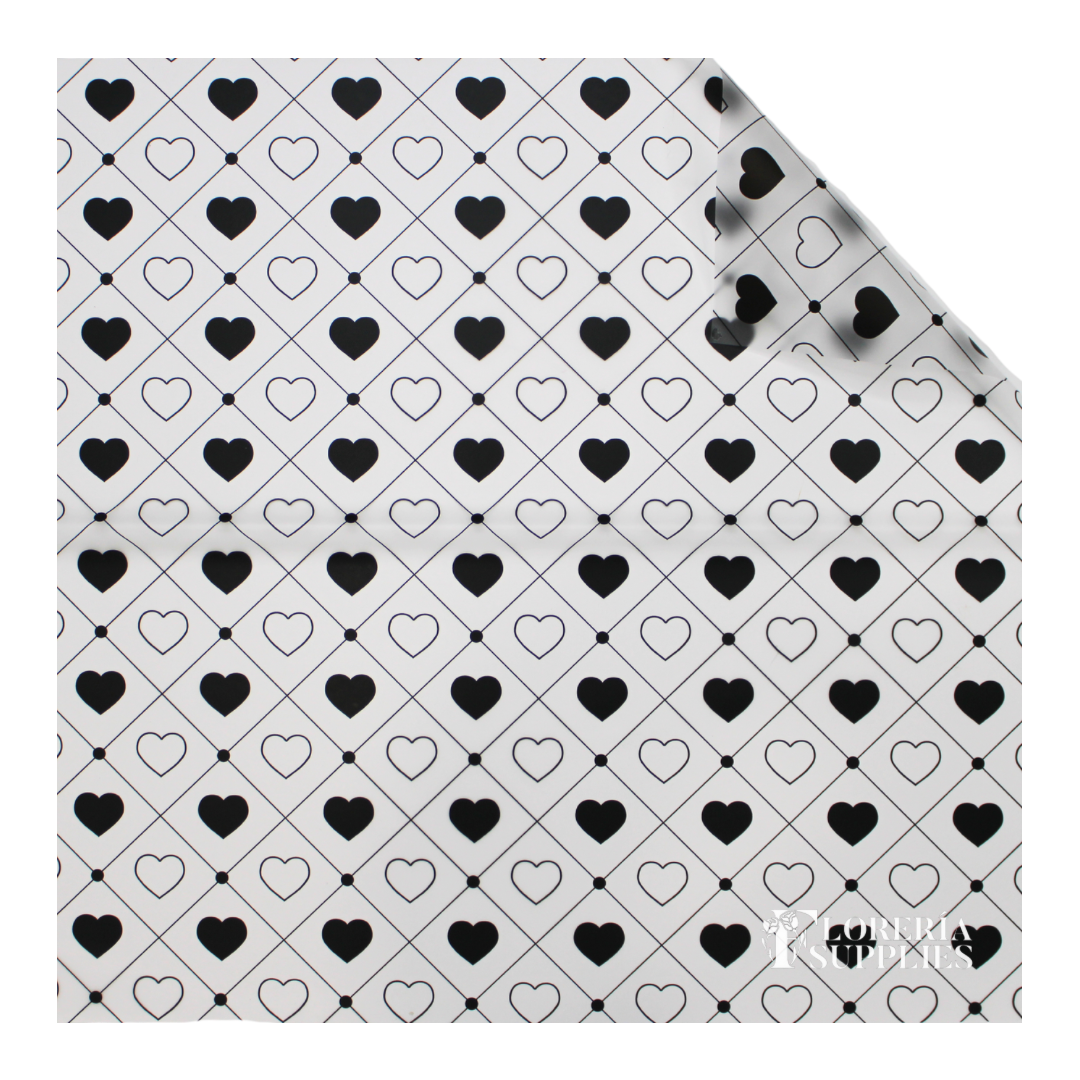 Heart Print Black Floral Wrapping Paper