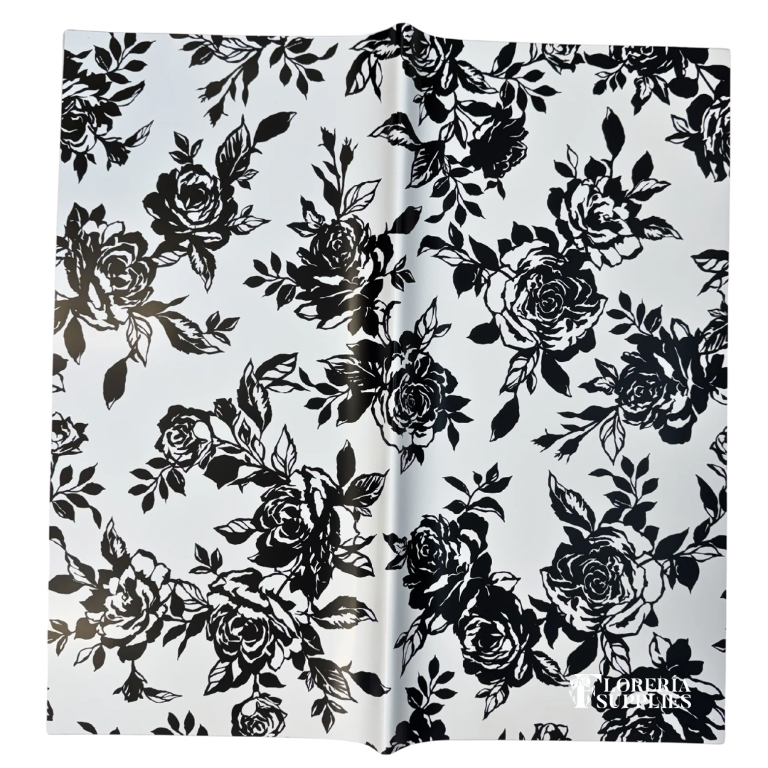 Rose Solid Floral Wrapping Paper - Black
