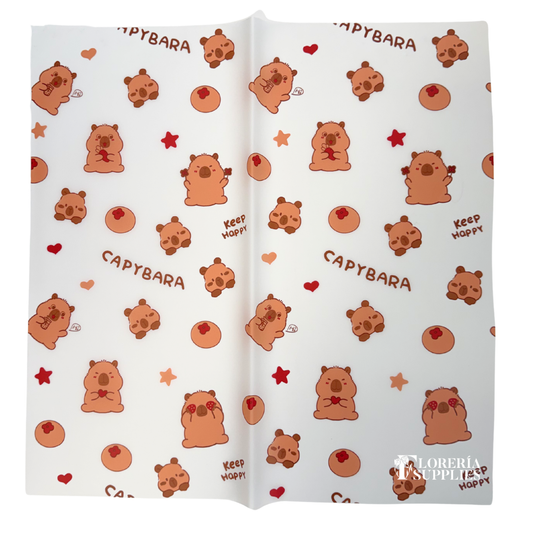 White Capybara Floral Wrapping Paper