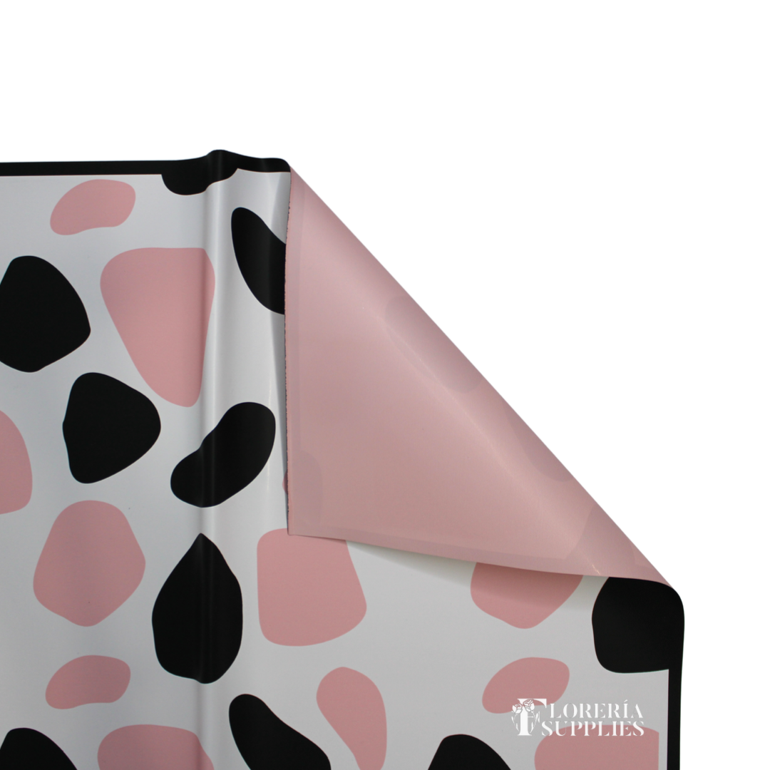 Pink Cow Print Floral Wrapping Paper