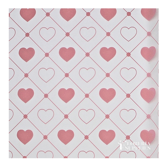 Heart Print Pink Floral Wrapping Paper