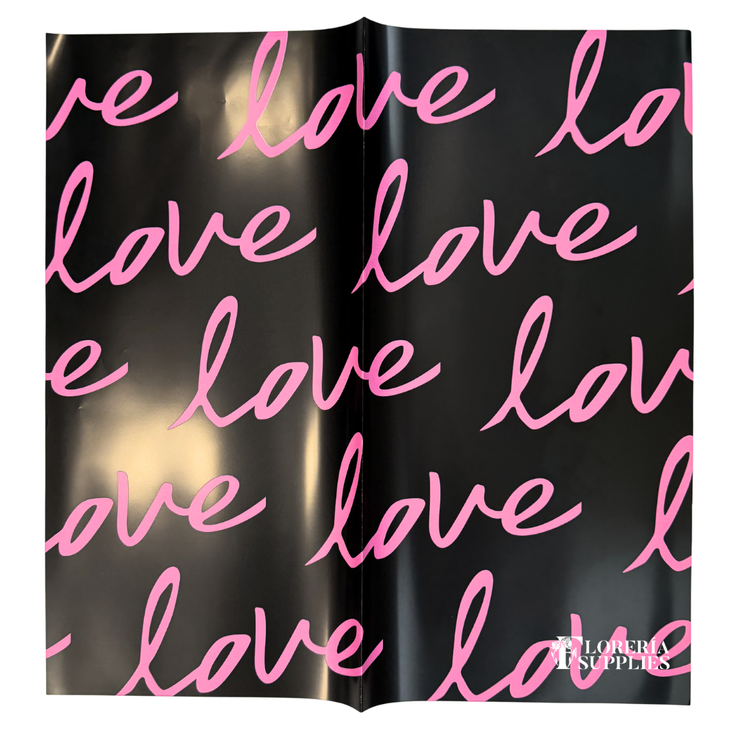 Love Print Floral Wrapping Paper - Black