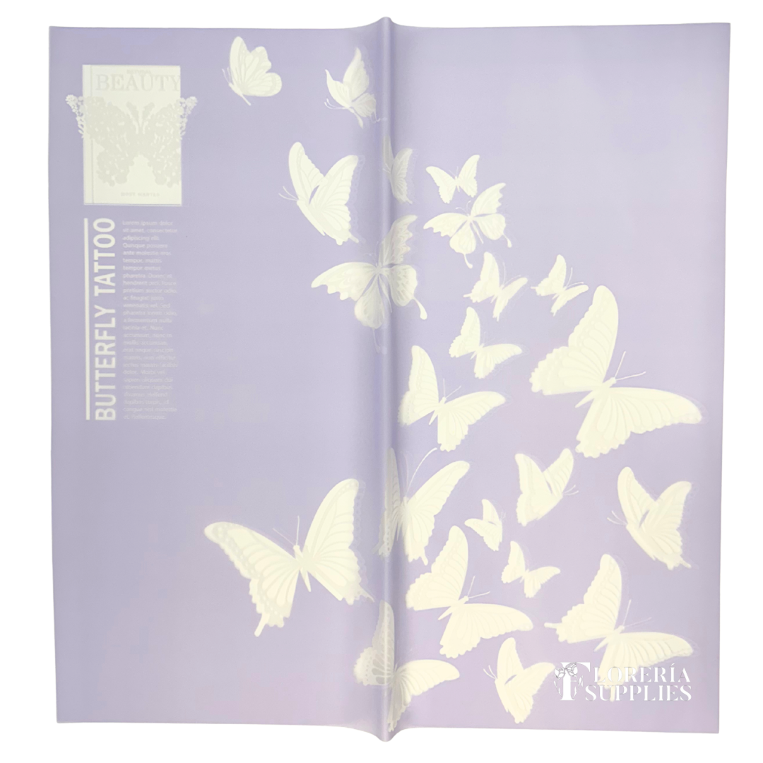 Purple Butterfly Print Floral Wrapping Paper