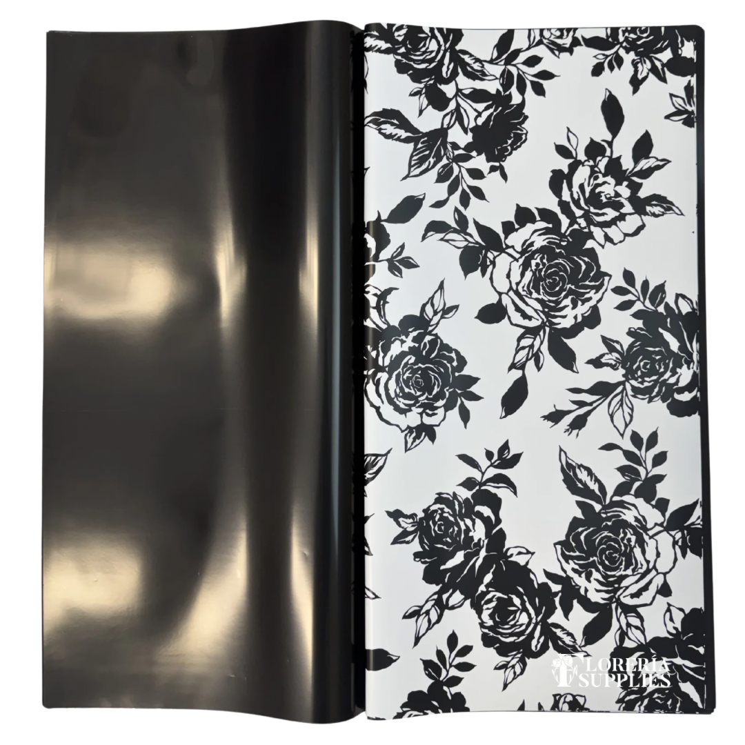 Rose Solid Floral Wrapping Paper - Black