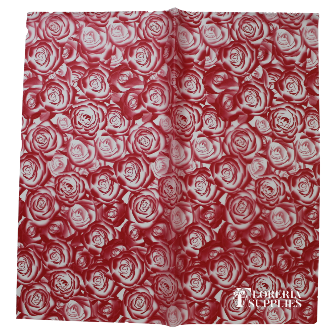 Red Rose Print Floral Wrapping Paper