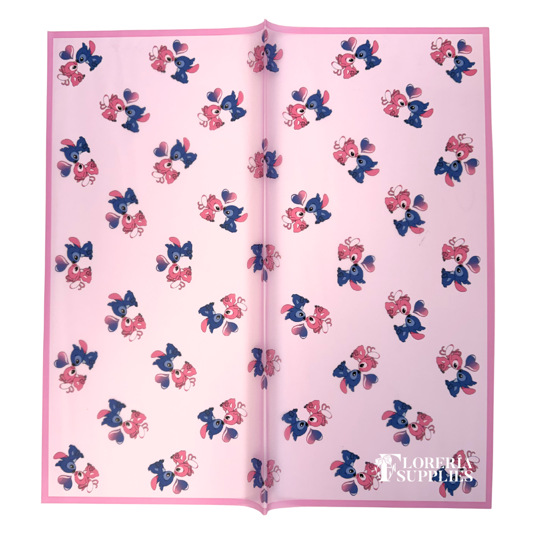 Stitch and Angel Pink Floral Wrapping Paper