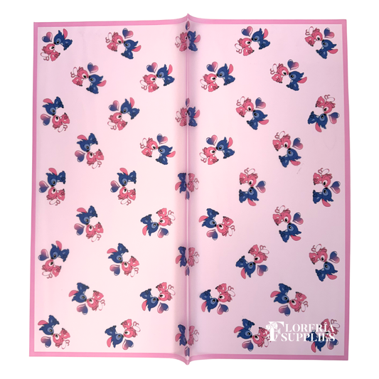 Stitch and Angel Pink Floral Wrapping Paper