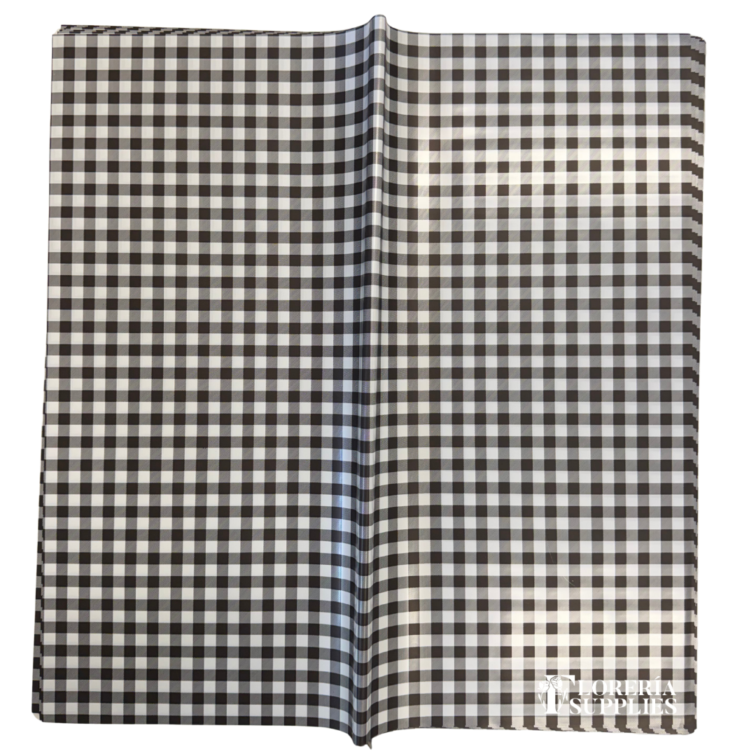 Gingham Solid Black Floral Wrapping Paper
