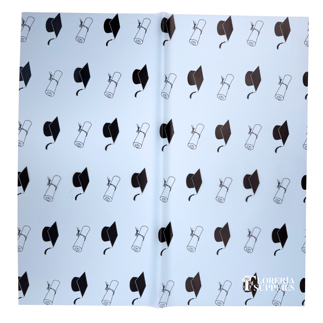 Blue Graduation Floral Wrapping Paper
