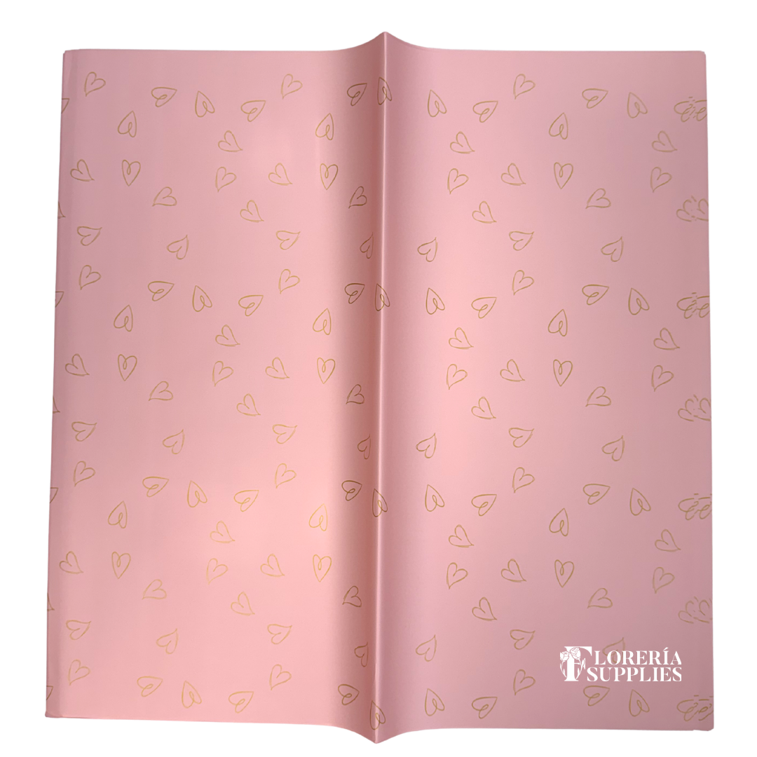 Dainty Heart Floral Wrapping Paper - Pink