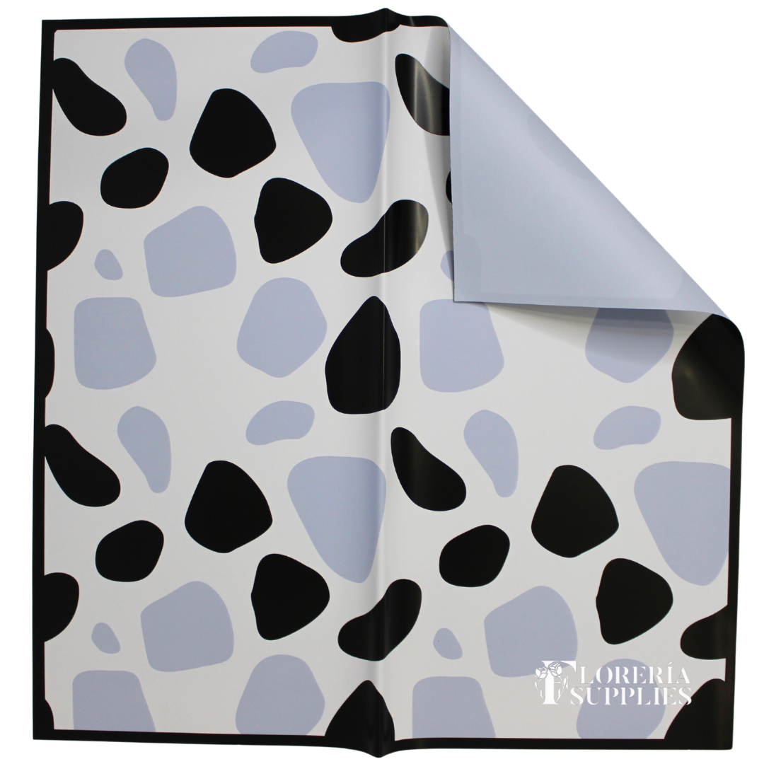 Blue Cow Print Floral Wrapping Paper