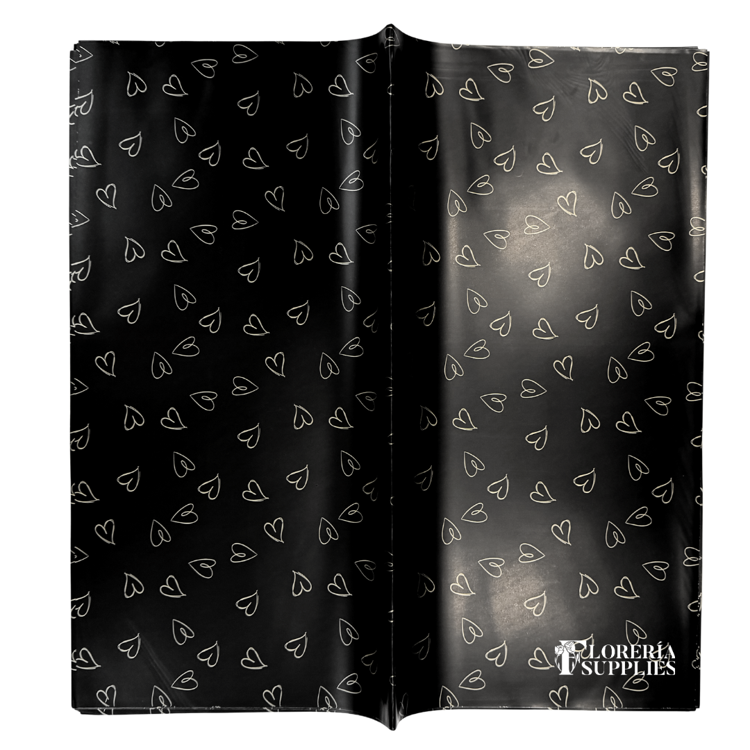 Dainty Heart Floral Wrapping Paper - Black